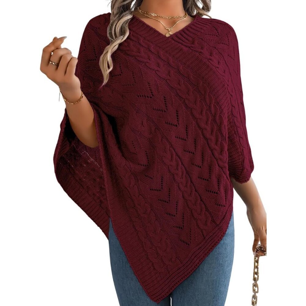 Women Knit Poncho Sweater Irregular Hollow Out Cape Top Casual Fall Winter - Picture 1 of 7